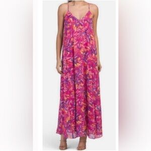 Nicole Miller Floral Satin Slip Maxi Dress